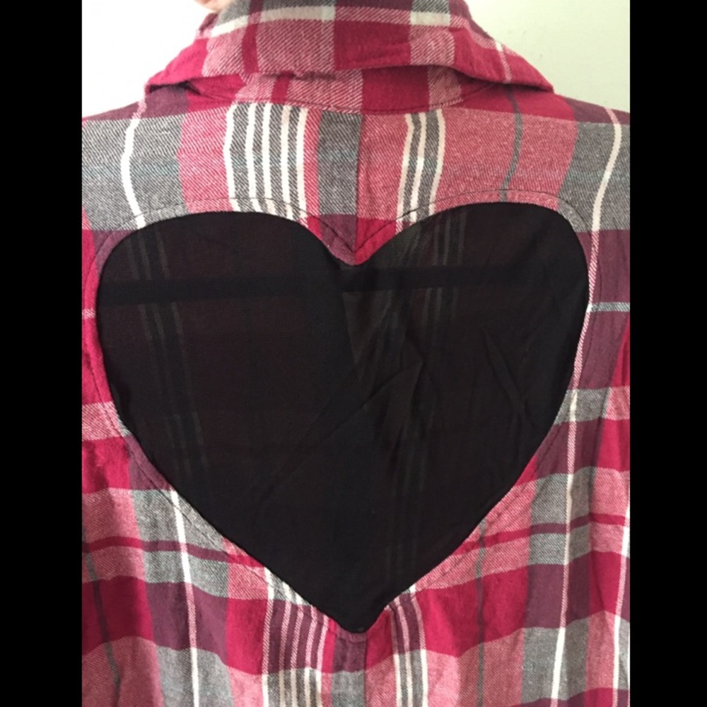 Material Girl Mesh Heart Plaid Shirt